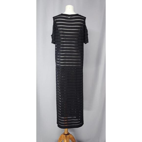 Calvin Klein Swimwear Dress Womens L XL Black Mesh Stripe Sheer Beach Cover Up - Picture 3 of 15
